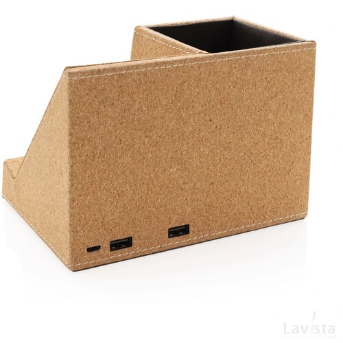 Kurken pen houder met 5W draadloze oplader khaki