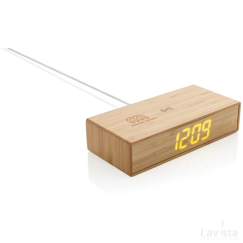 Bamboe alarmklok met 5W draadloze oplader bruin