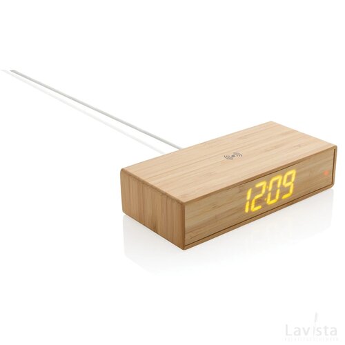 Bamboe alarmklok met 5W draadloze oplader bruin