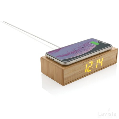 Bamboe alarmklok met 5W draadloze oplader bruin