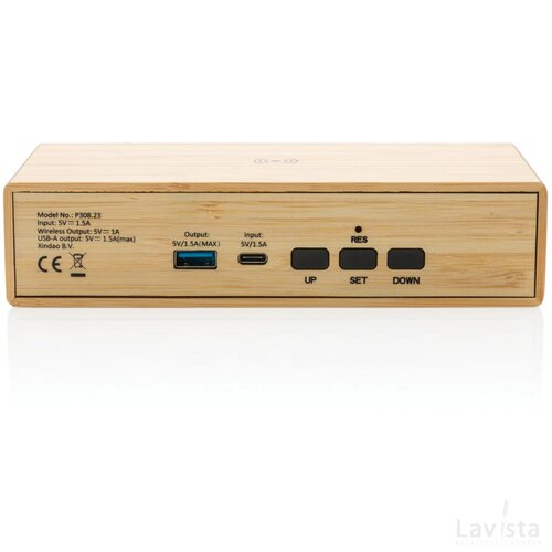 Bamboe alarmklok met 5W draadloze oplader bruin
