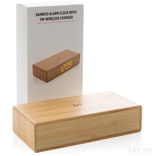 Bamboe alarmklok met 5W draadloze oplader bruin