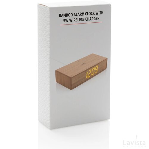 Bamboe alarmklok met 5W draadloze oplader bruin