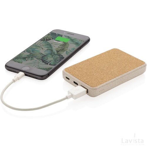 Kurk en tarwestro 5000 mAh zakformaat powerbank khaki