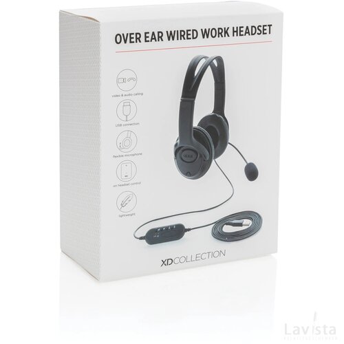 Over ear werk hoofdtelefoon met kabel zwart