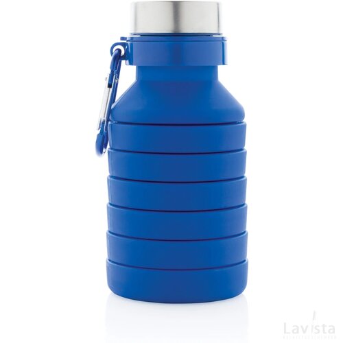 Lekvrije opvouwbare siliconen fles met schroefdop blauw