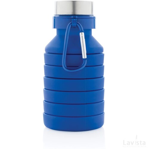 Lekvrije opvouwbare siliconen fles met schroefdop blauw