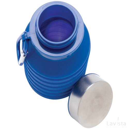 Lekvrije opvouwbare siliconen fles met schroefdop blauw