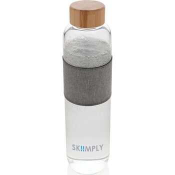 Impact borosilicaat glazen fles met bamboe deksel transparant, grijs