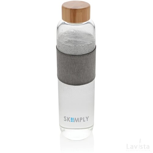 Impact borosilicaat glazen fles met bamboe deksel transparant, grijs