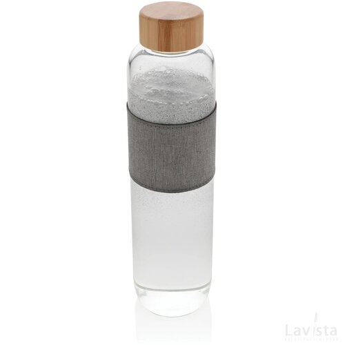 Impact borosilicaat glazen fles met bamboe deksel transparant, grijs