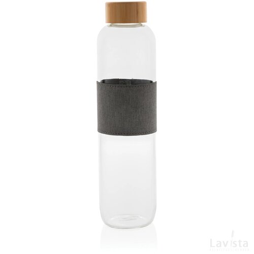 Impact borosilicaat glazen fles met bamboe deksel transparant, grijs