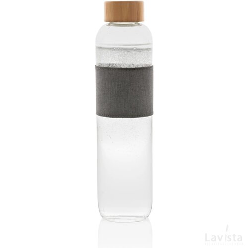 Impact borosilicaat glazen fles met bamboe deksel transparant, grijs