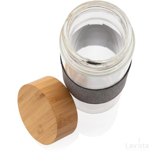 Impact borosilicaat glazen fles met bamboe deksel transparant, grijs
