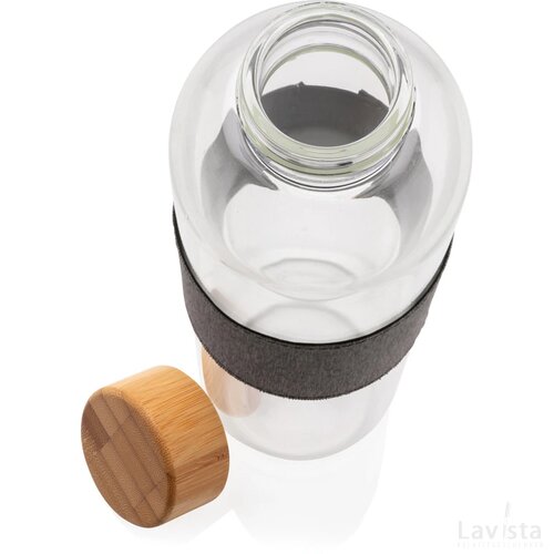 Impact borosilicaat glazen fles met bamboe deksel transparant, grijs