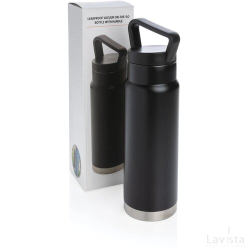 Lekvrije vacuümfles on-the-go met handvat zwart