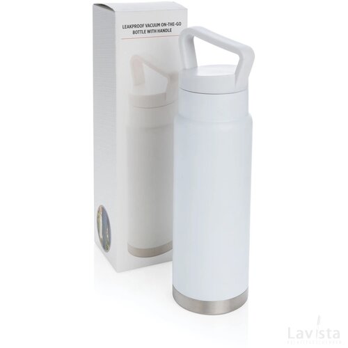 Lekvrije vacuümfles on-the-go met handvat wit