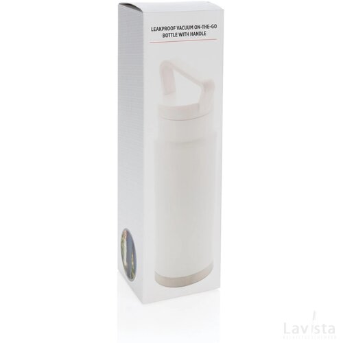 Lekvrije vacuümfles on-the-go met handvat wit