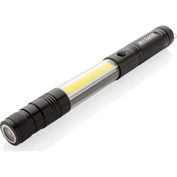 Uitschuifbare zaklamp met COB zwart