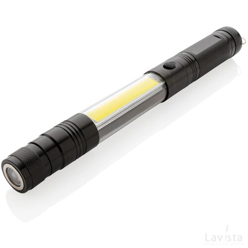 Uitschuifbare zaklamp met COB zwart