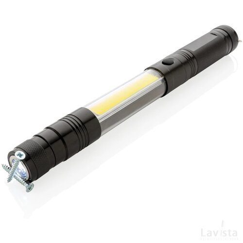 Uitschuifbare zaklamp met COB zwart