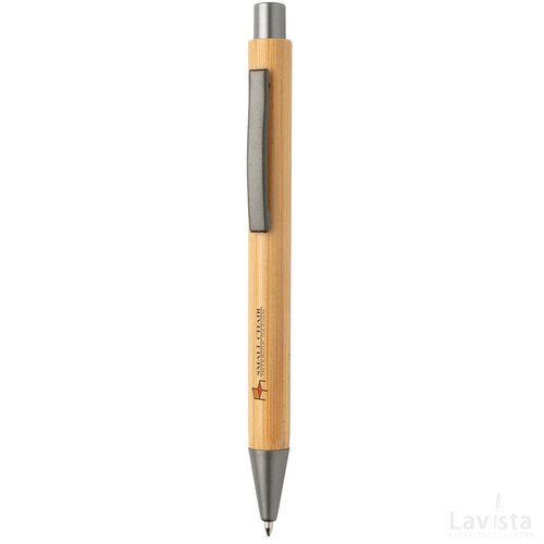 Slim design bamboe pen bruin, zilver