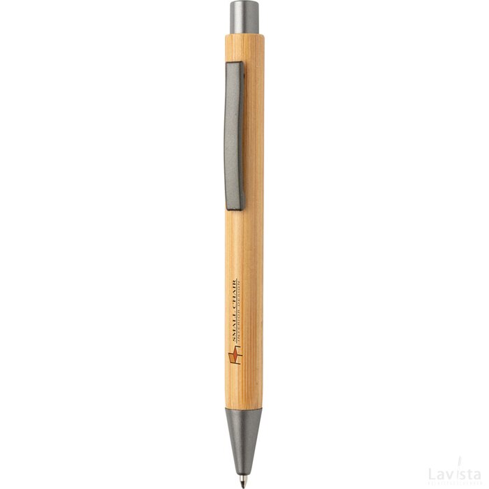 Slim design bamboe pen bruin, zilver
