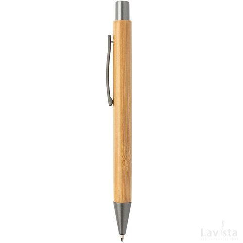 Slim design bamboe pen bruin, zilver