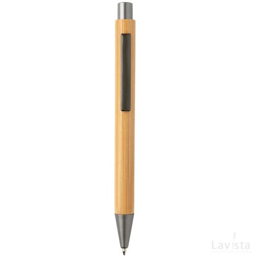 Slim design bamboe pen bruin, zilver