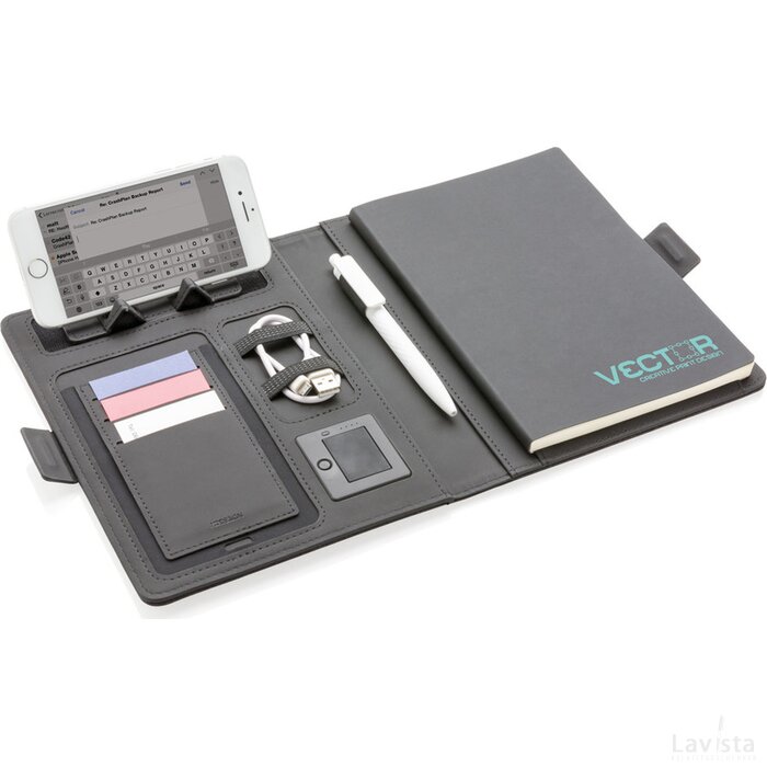 Air notebook cover A5 met 5W draadloze 4.000 mAh powerbank zwart