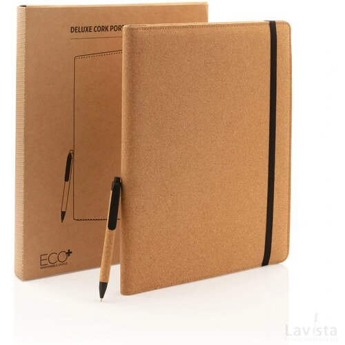 Deluxe kurken A4 portfolio met pen bruin