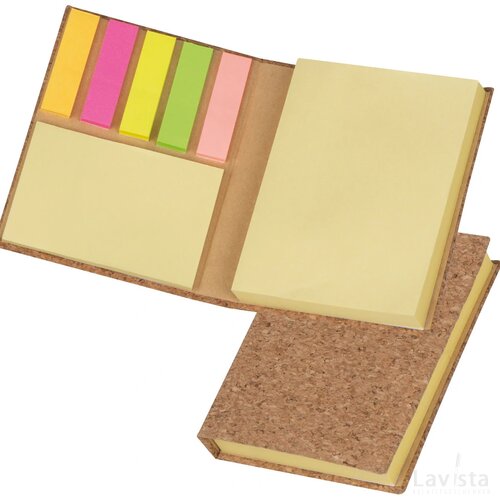 Notitieboekje met memovelletjes en kurkomslag beige