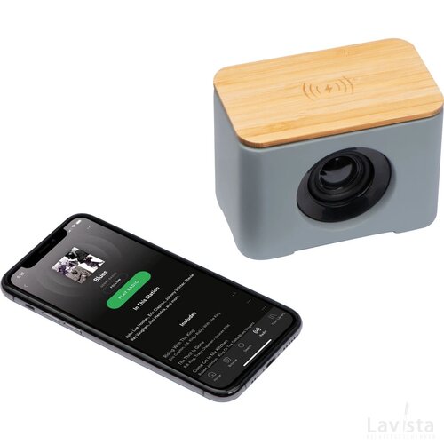 Bluetooth luidspreker met draadloze oplader uit Limestone cement grijs silvergrey zilvergrijs