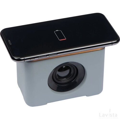 Bluetooth luidspreker met draadloze oplader uit Limestone cement grijs silvergrey zilvergrijs