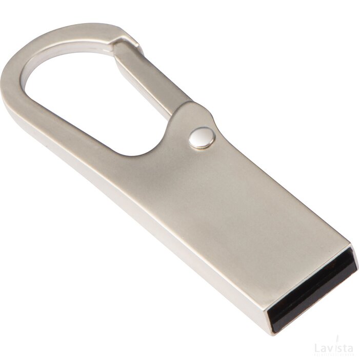Metalen USB-stick met karabijnhaak, 4GB grijs silvergrey zilvergrijs