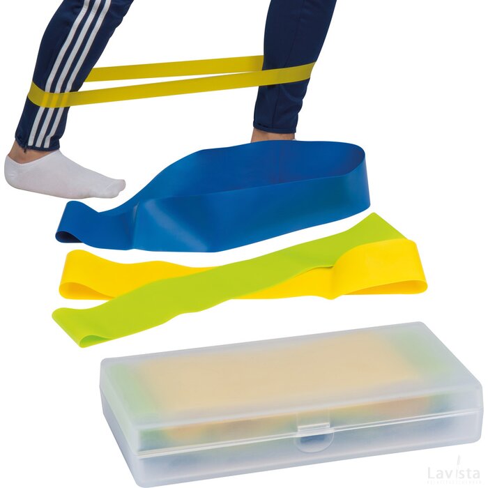 Elastische fitnessbanden in een kunststof box multicolored meerkleurig
