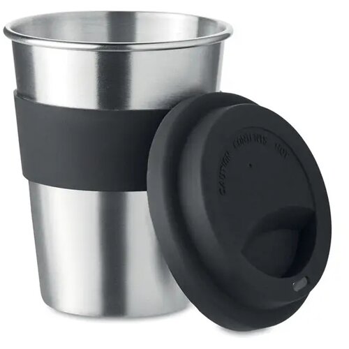 Rvs drinkbeker met grip en deksel Zwart 350 ml