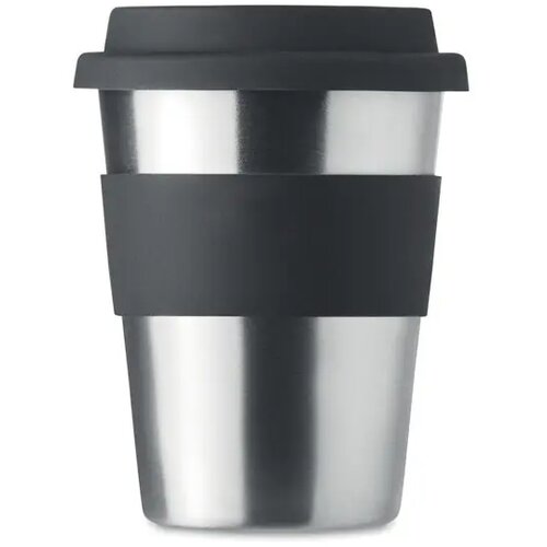 Rvs drinkbeker met grip en deksel Zwart 350 ml