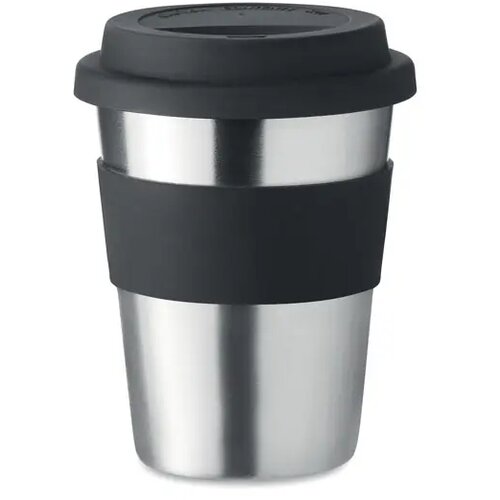 Rvs drinkbeker met grip en deksel Zwart 350 ml