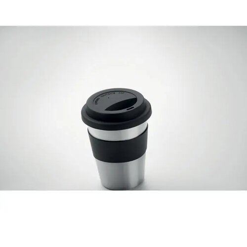 Rvs drinkbeker met grip en deksel Zwart 350 ml