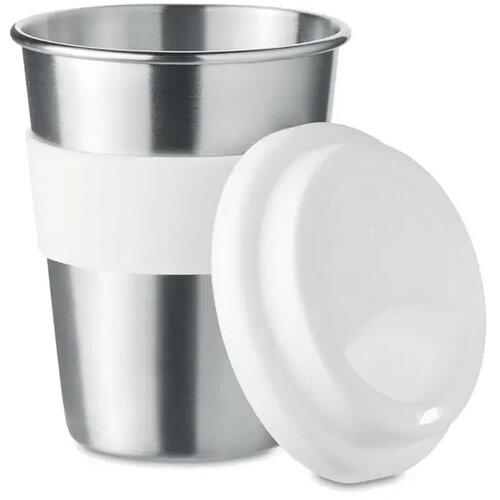 Rvs drinkbeker met grip en deksel Wit 350 ml