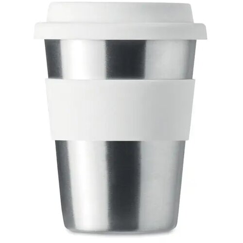 Rvs drinkbeker met grip en deksel Wit 350 ml