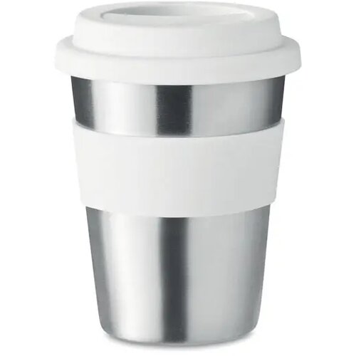 Rvs drinkbeker met grip en deksel Wit 350 ml