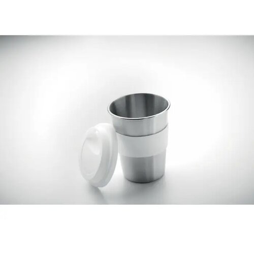Rvs drinkbeker met grip en deksel Wit 350 ml