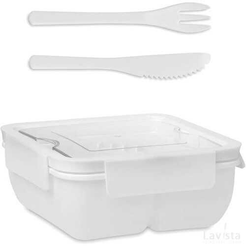 Lunchbox met bestek 600 ml Saturday wit