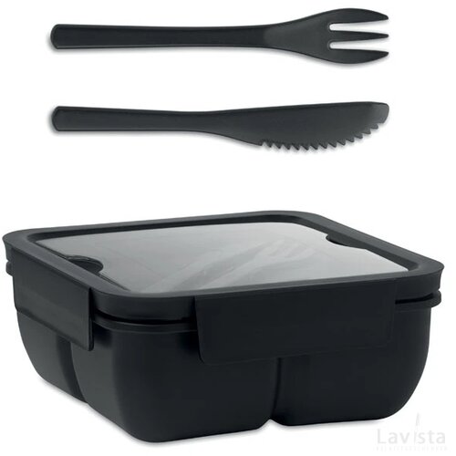 Lunchbox met bestek 600 ml Saturday zwart