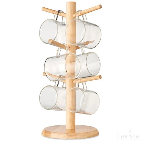 Bamboe bekerhouder met glazen Borocups hout