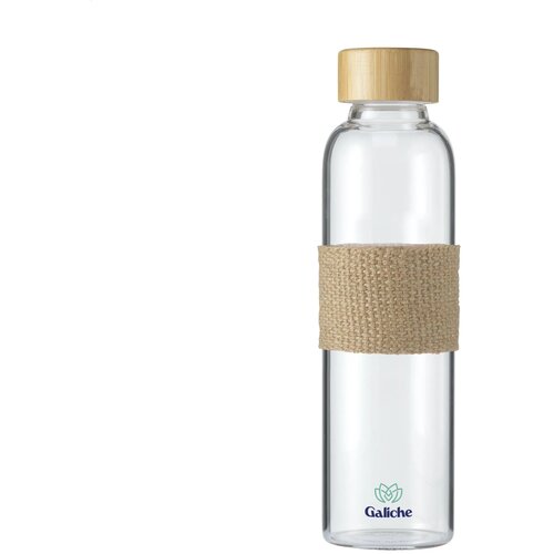 Slanke glazen waterfles met jute sleeve Bruin