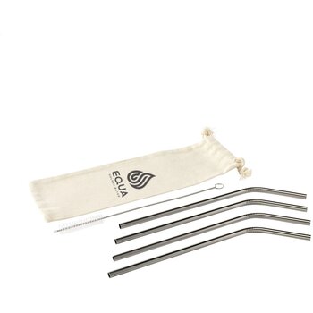 Reusable 4 Pieces Eco Straw Set Rvs Rietjes Zilver