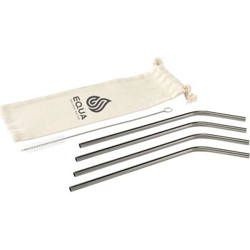 Reusable 4 Pieces Eco Straw Set Rvs Rietjes Zilver